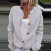 Women's Fashion Solid Colour Long Sleeve Knitted Cardigan Button Up Jacket