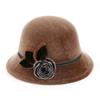 Ladies Bowler Hat Autumn Winter Wool Hats Fedoras Cap Dome Hat With Flower