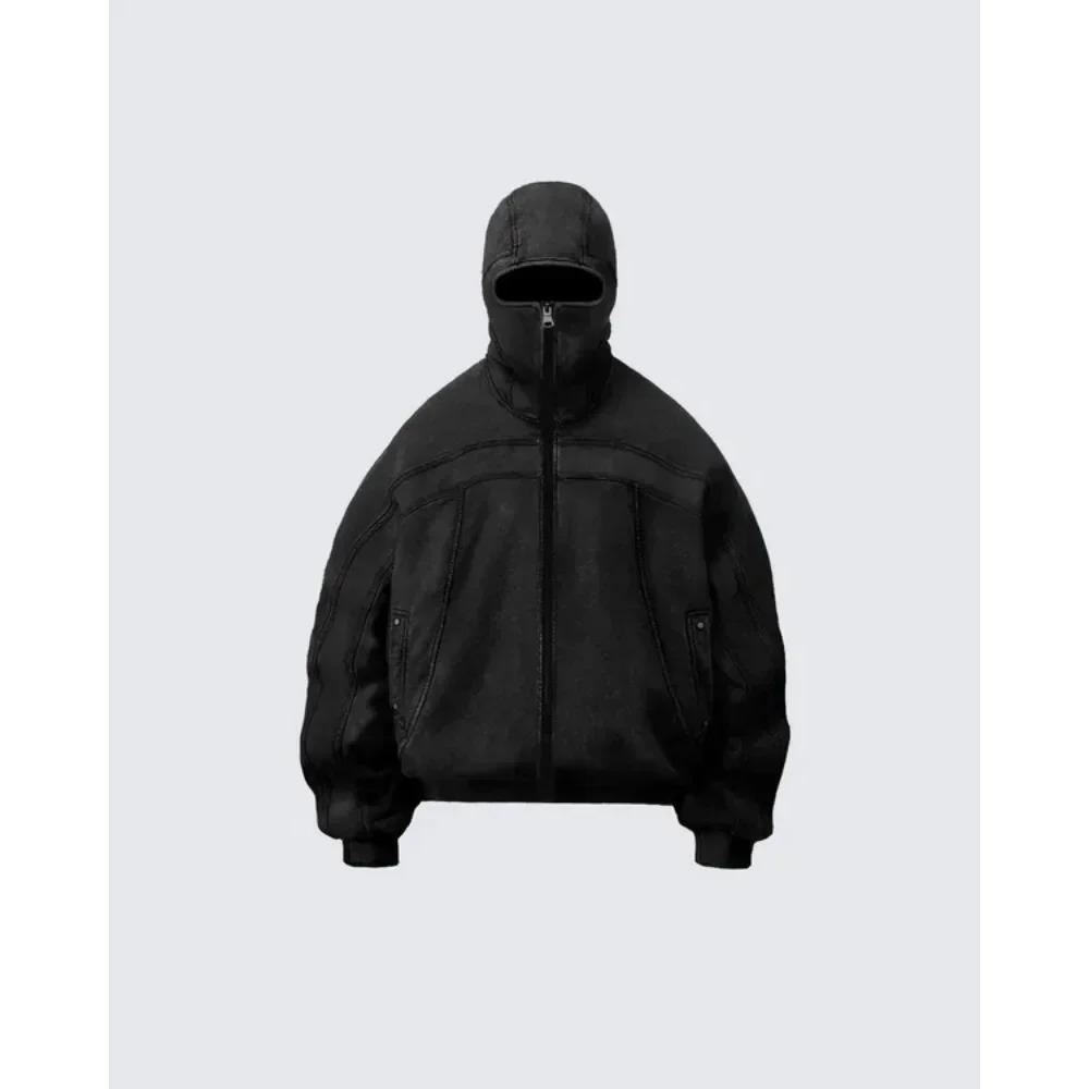 Худи-балаклава RogueWave Classic для мужчин, выстиранный серый, пуловер-свитшот в стиле ниндзя, хип-хоп, с вставками, y2k, винтажный, зимний, уличная одежда, парные топы