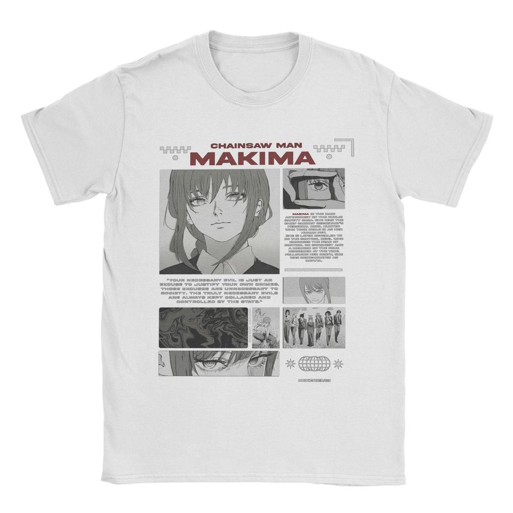 Мужская Макима Человек-бензопила Японская манга (2) Футболки Хлопковые Топы Повседневные Футболки с Коротким Рукавом и Круглым Вырезом Оригинальные Футболки