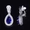 CMM Wedding Jewelry Royal Blue Zircon Water Drop Clip On Earrings