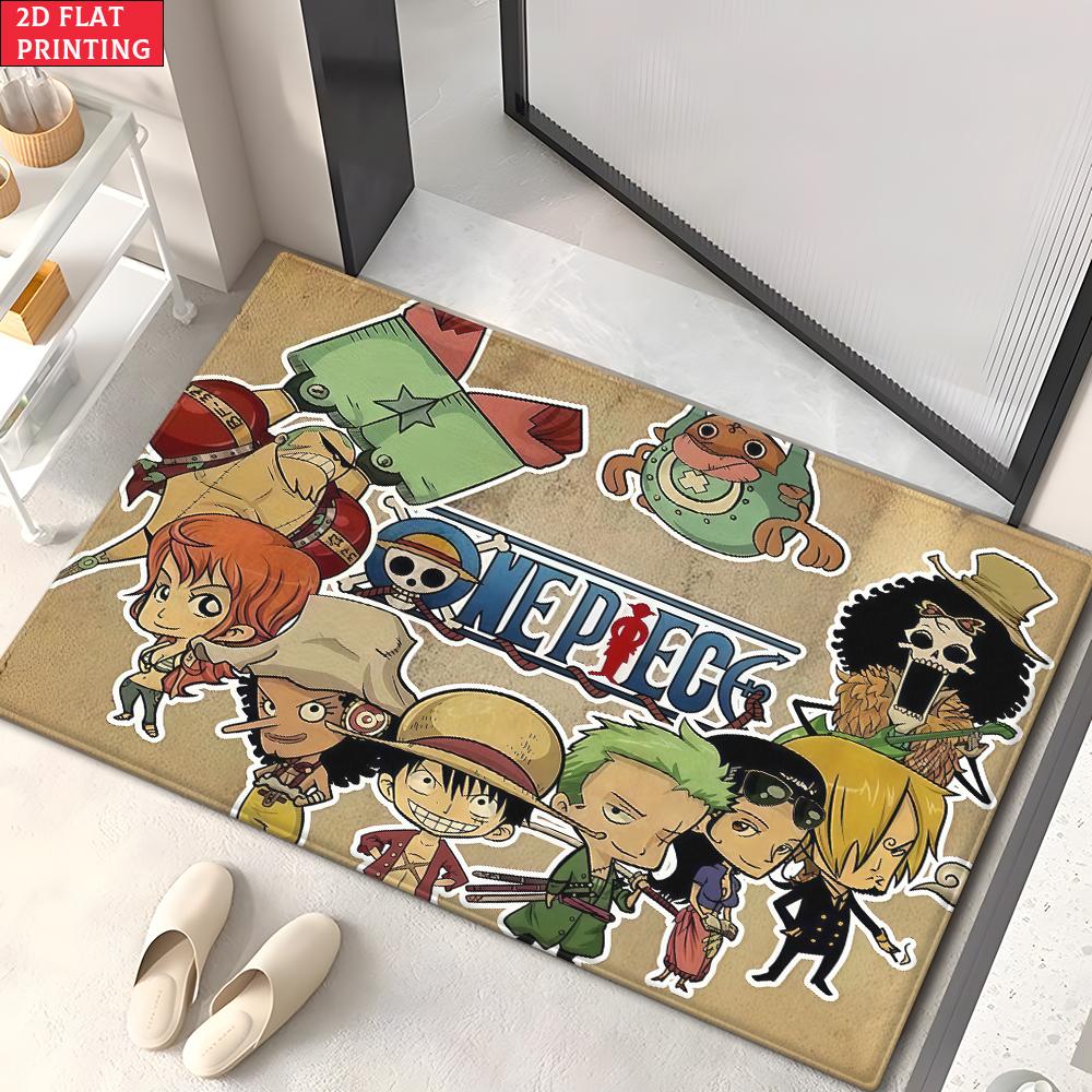 Anime Pirate Crew Treasure Doormat, Cartoon Character Non-slip Floor Mat, Decorative Entrance Rug for Home Living Room Bedroom