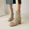 Glitter Gold Silver Sequined Cloth Ankle Boots Women High Chunky Heels White Bling Party Dress Ladies Winter Zipper Short Boots