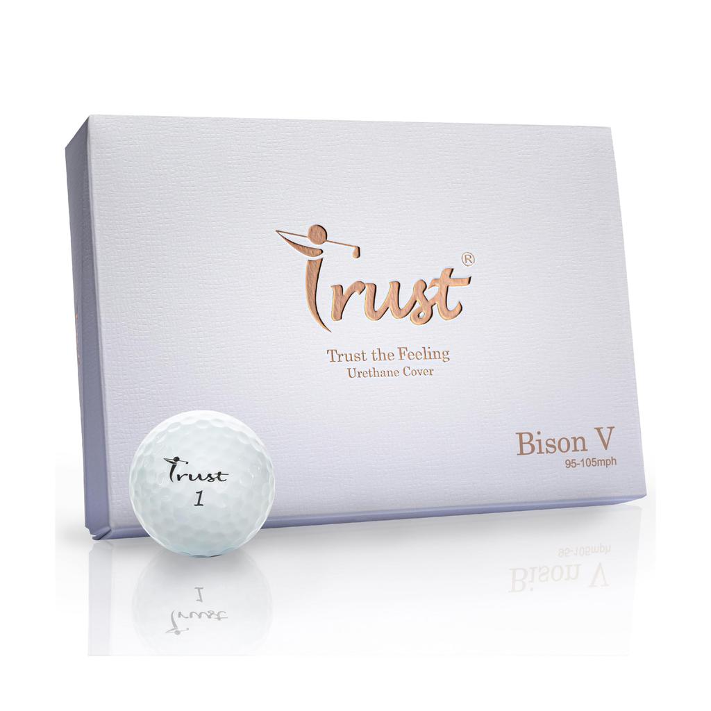 Trust Golf Balls 2023 Bison V, Urethane Cover 3-Piece Reactive Core Tour Type, Long Distance & Control, 1 Dozen (12 Balls), White