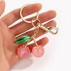 Sparkling 3D Cherry Charm Keychain Accessory Fashionable Fruit Shape Key Rings Portable Bag Decoration for Women