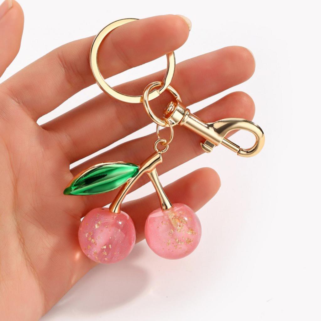 Sparkling 3D Cherry Charm Keychain Accessory Fashionable Fruit Shape Key Rings Portable Bag Decoration for Women