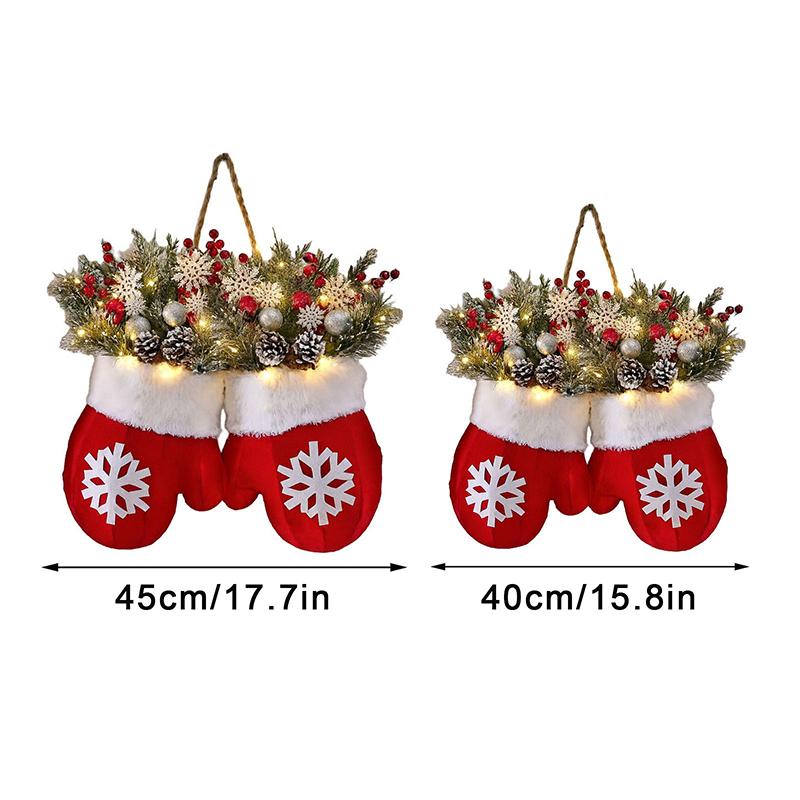 Мерцающий рождественский венок из варежек со 120 светодиодными лампочками и 10-часовым автотаймером, рождественский венок на входную дверь, искусственная гирлянда