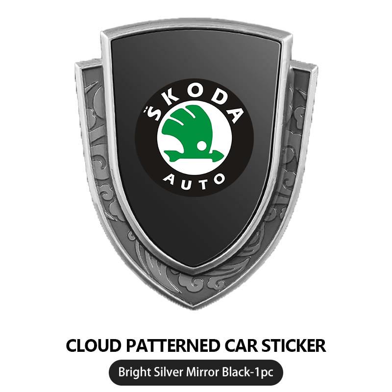 AAAAS1 Car Styling 3D Shield Metal Emblem Badge Sticker Decoration Decal For Skoda S Kodiaq Octavia 2 3 Yeti Karoq Rapid Fabia VII VRS