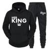 Lover Outfit Her QUEEN or His KING Printed Tracksuits Couple Hoodies Suits Hooded Sweatshirt and Sweatpants Two Piece Set S-4XL