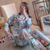 Women's Pajamas Long Sleeve Long Trousers Ladies Nightwear Homewear Botanical Pattern Cardigan Sleepwear Loungewear