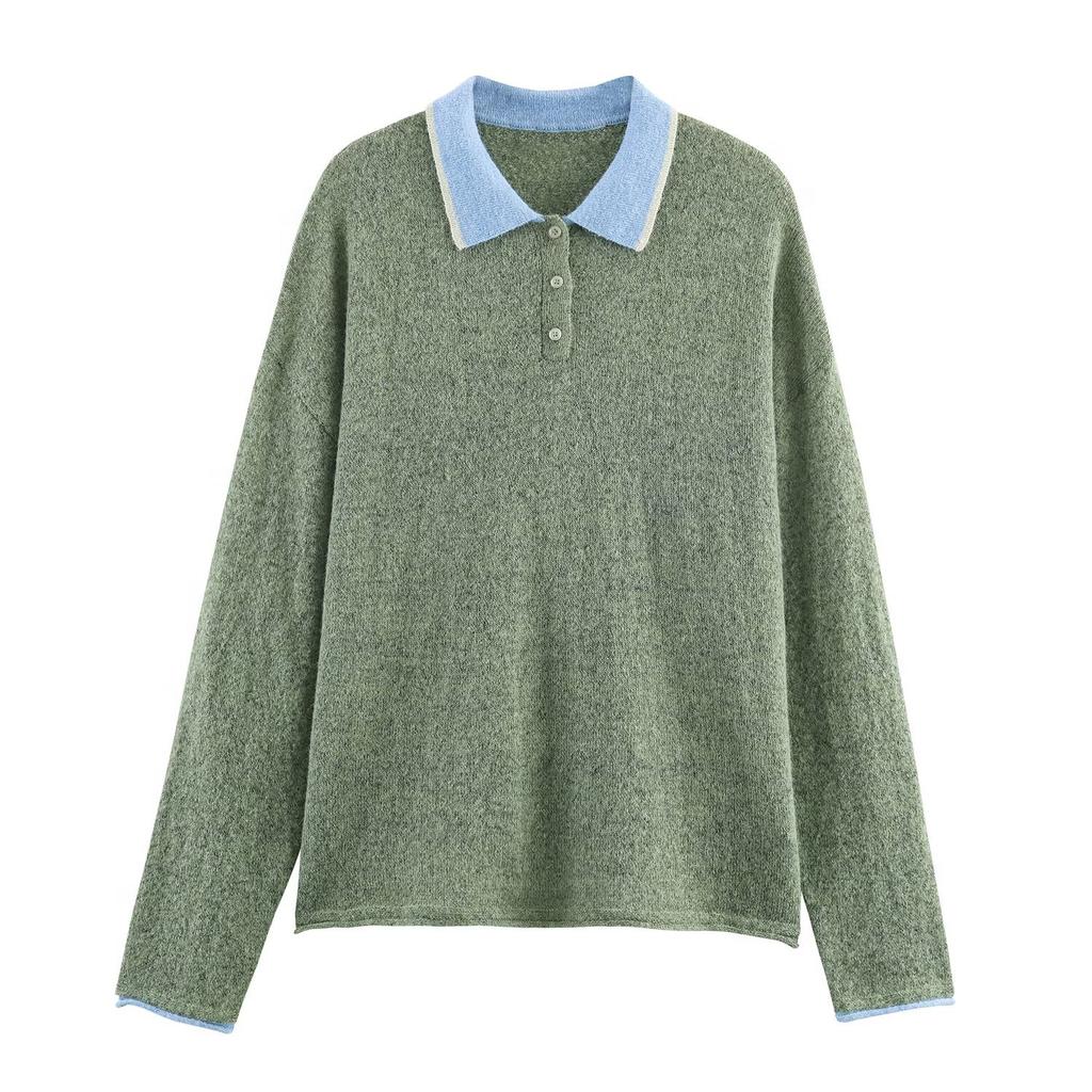 European and American style, new women's clothing, foreign style splicing knitted POLO shirt 2893/169/500