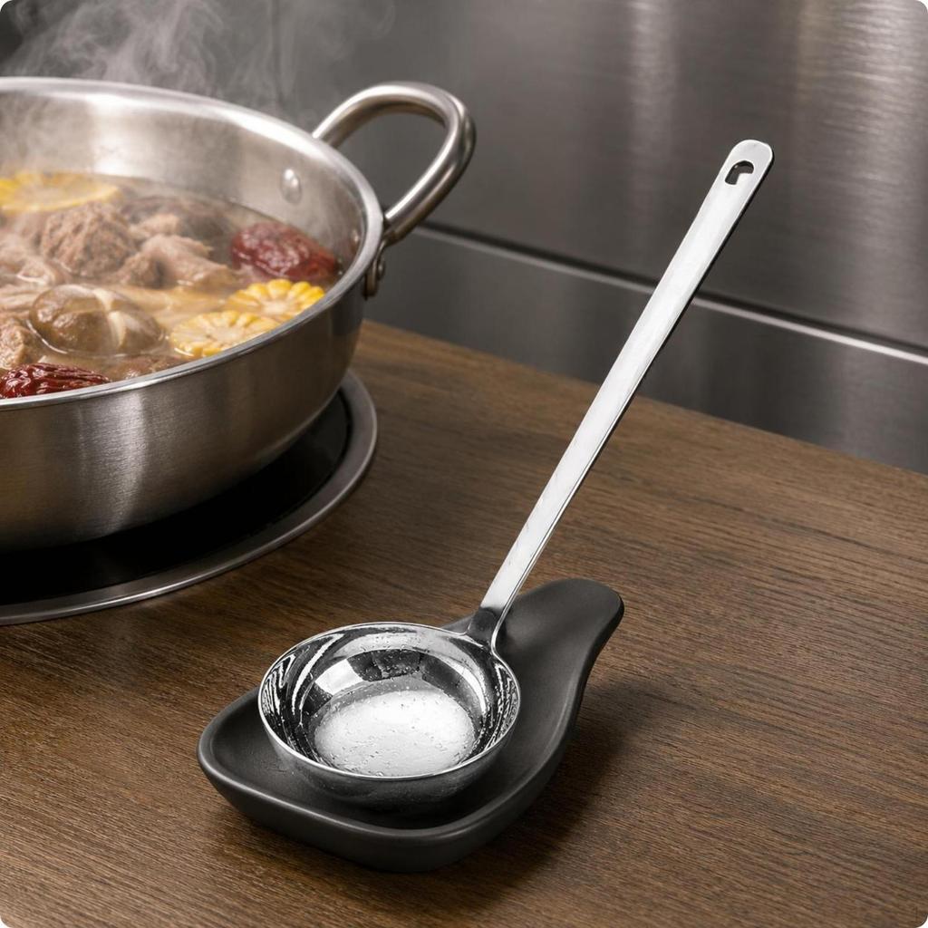 Stainless Steel Soup Ladle Long Handle FlatBottom Bright Finish Kitchenware