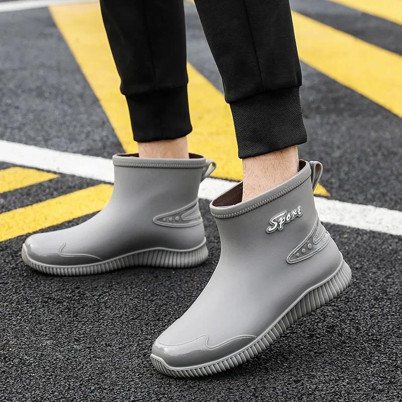 Черные мужские резиновые сапоги весна-осень мужские ботильоны водонепроницаемые для рыбалки болотная обувь автомойка рабочая обувь слипоны пластик 2024