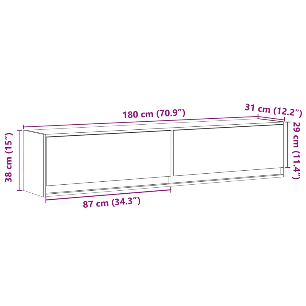 TV Wall Cabinet with LED Lighting Sonoma Oak Finish 180 x 31 x 38 cm