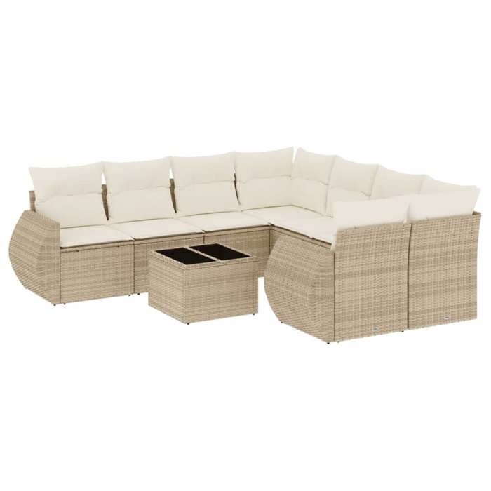 VidaXL Salon de Jardin avec Coussins 9 pcs, Canapés de Terrasse, Ensemble de Meubles de Patio, Mobilier d'Extérieur, Beige 3253495