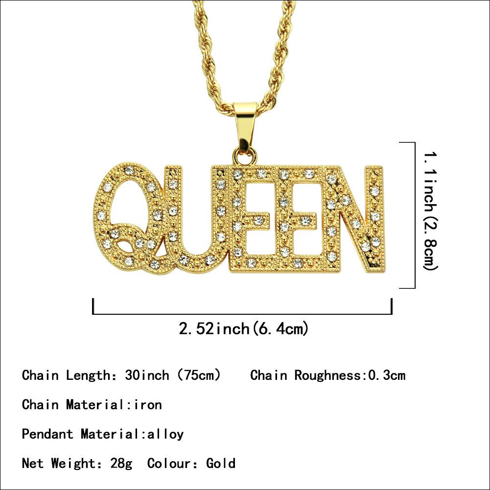 Популярное ожерелье в европейском и американском стиле, модный модник в стиле хип-хоп, подвеска с подвеской в ​​виде буквы королевы с бриллиантами