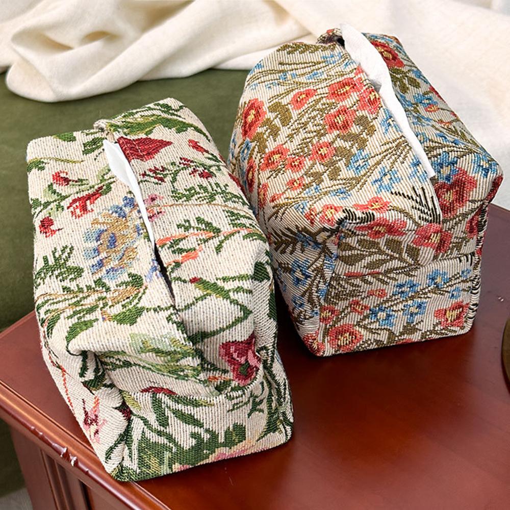 1PC Chinese Style Flower Embroidery Storage Bag Creative Desktop Tissue Holder Fabric Drawer for Home Decoration