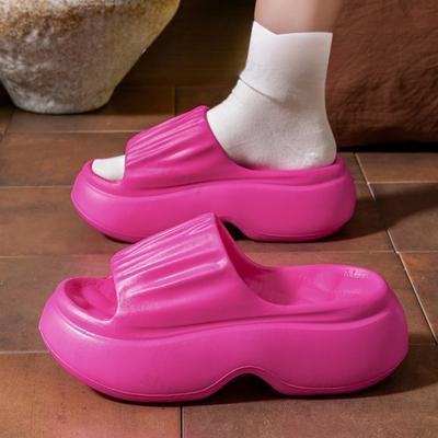 Модные женские шлепанцы на танкетке, на массивной платформе, летняя мода, нескользящие пляжные туфли, комнатные, удобные плиссированные сандалии из ЭВА, Chanclas Mujer