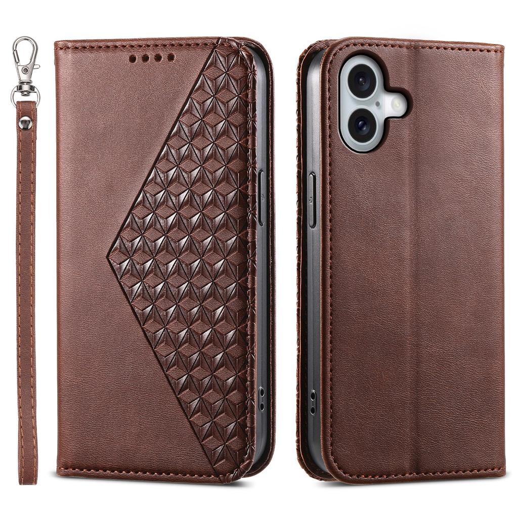 For iPhone 17 Case Calf Texture PU Leather Wallet Phone Cover with Wrist Strap
