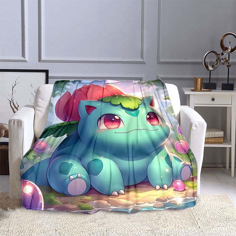 Pokémon Bulbasaur Pattern Blanket Warm Soft Fluffy Kids and Adult Sofa Bed Throw Blanket Outdoor Travel Camping Cartoon Blanket