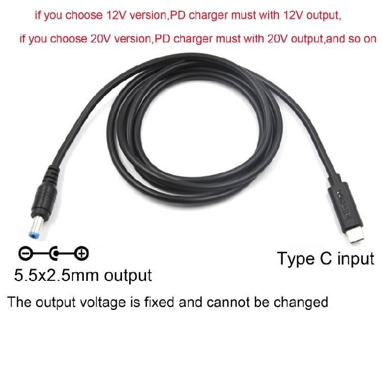 Кабель-преобразователь USB Type-C PD на 12V 5.5x2.5mm для вентилятора, настольной лампы, роутера 2м
