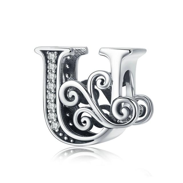 New 925 Sterling Silver 26 A -Z Floral Charm Beads Charm Bracelet Diy Women 'S Jewelry Accessory