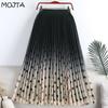 MOJTA Mid-length Skirt Spring Summer Women's Pleated Elastic Dots High Waist Skirt A-line Long Skirt