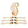 7pcs Zinc Alloy Swan Base Holder Golden 6 Teaspoons Coffee Dinnerware Set Mirror Finish Dessert Spoon Set For Bistros Bars