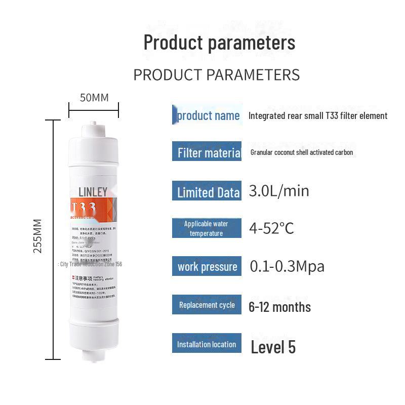 Быстросъемный угольный фильтр T33 из кокосовой скорлупы для бытовых очистителей воды - 2-портовый универсальный.
