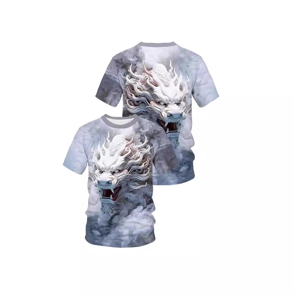 Летние мужские футболки с 3D принтом тигра и дракона, модные повседневные спортивная одежда с круглым вырезом и короткими рукавами, уличная одежда, топы большого размера