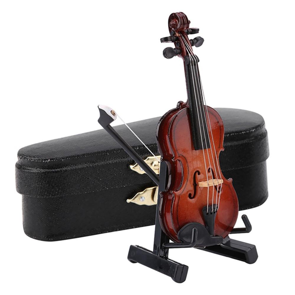 Wooden Mini Musical Instrument With Bow Collectible Figurines Mini Violin Replica Room Decor