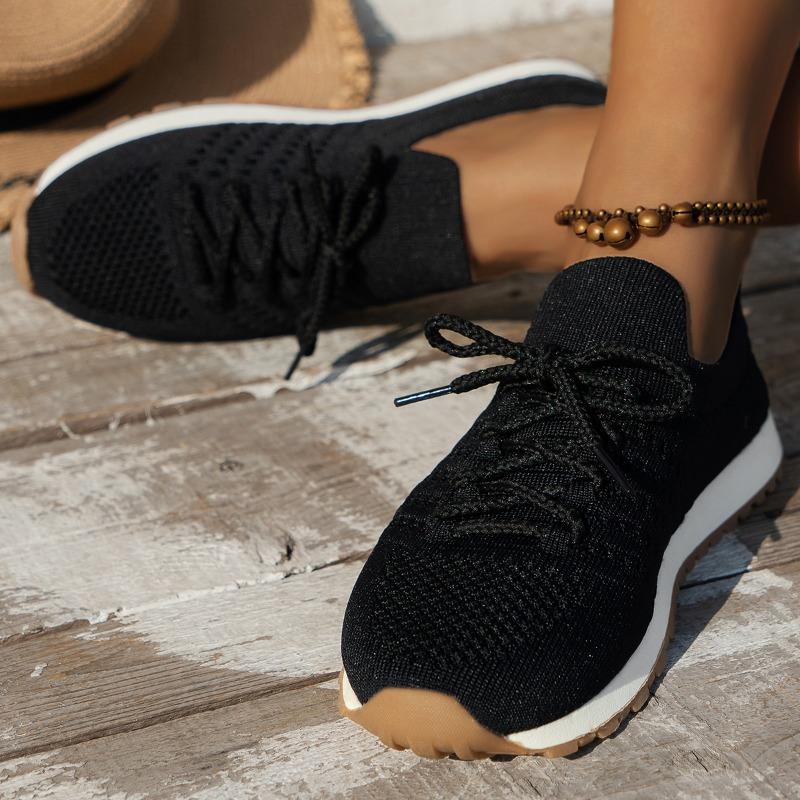 Fashion Brown Knit Breathable Sneakers Shoes Women  New Soft Sole Platform Flats Woman Plus Size 43 Non Slip Casual Shoes