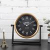 Silent Non-Ticking Vintage Table Clock, American Retro Desk Clock with Roman Numerals, Metal Frame for, Bedroom, Office Decro