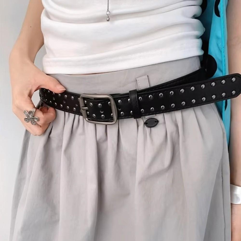 Pin Buckle Suede Belt Rivet Design Pin Buckle Belt Versatile Leather Belt For Women