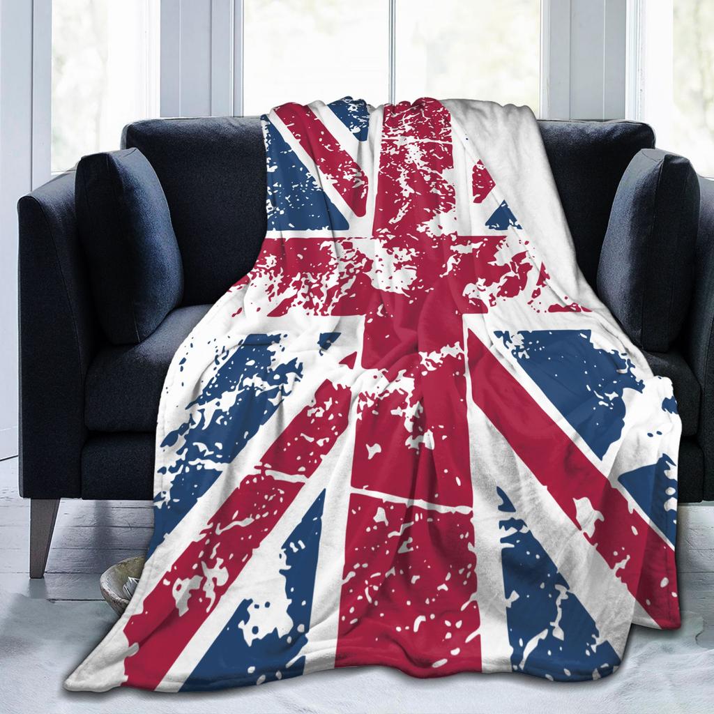 Union Jack Flag Knitted Fashion Blanket Flannel UK United Kingdom Great Britain British Warm Throw Fashion Blanket for Outdoor Travel Breath