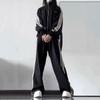 Women's Autumn Campus Casual Set: Three-Stripe Zip-Up Jacket and Sweatpants