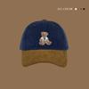 Cute bear corduroy baseball cap children autumn and winter new contrasting color splicing versatile cap men