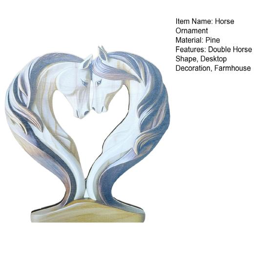 Юшенг Деревянная Лошадь Орнамент Ручной Работы Фермерский Дом Деревенский Сердце Любви Двойная Лошадь Фигурка Статуэтка Скульптура Украшение для Дома Офиса Настольное Украшение Орнамент