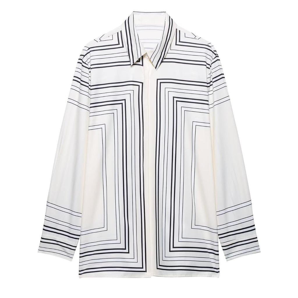 Женский летний костюм-двойка 2025: Универсальная рубашка с принтом и повседневные широкие брюки