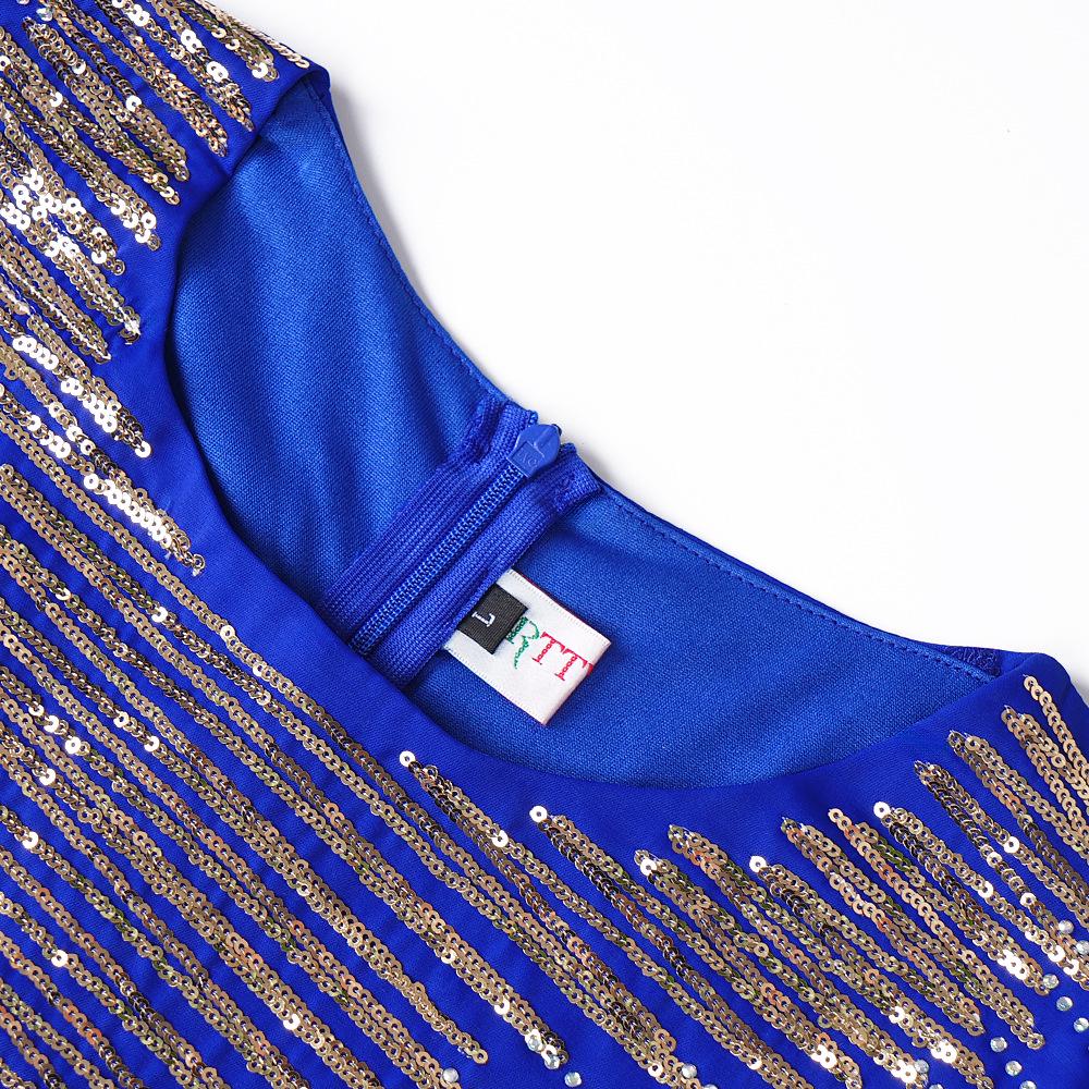 Женское платье больших размеров с высокой талией и круглым вырезом с бриллиантами на осень и зиму