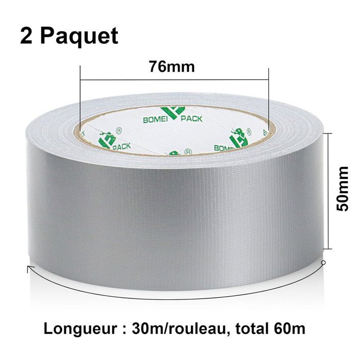 BOMEI PACK Unil - Silver Cloth Adhesive Tape, Heavy Duty Duct Tape 2 Rolls 50 Mm X 30 M for Repair Work, Fixa134