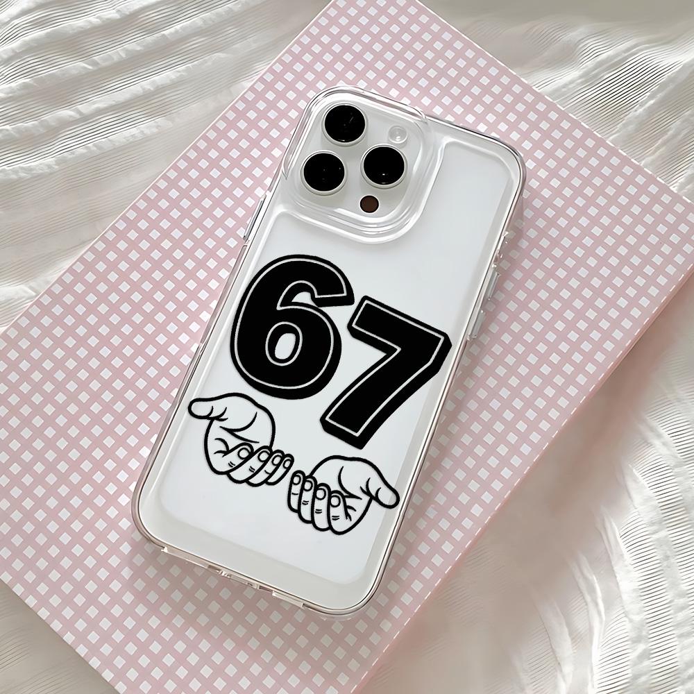 Чехол для телефона с графикой Bold Number 67 для iPhone 17 16 16e 15 14 13 12 11 Mini Pro Max X XR XSMax 8 Air Plus Прозрачная задняя крышка