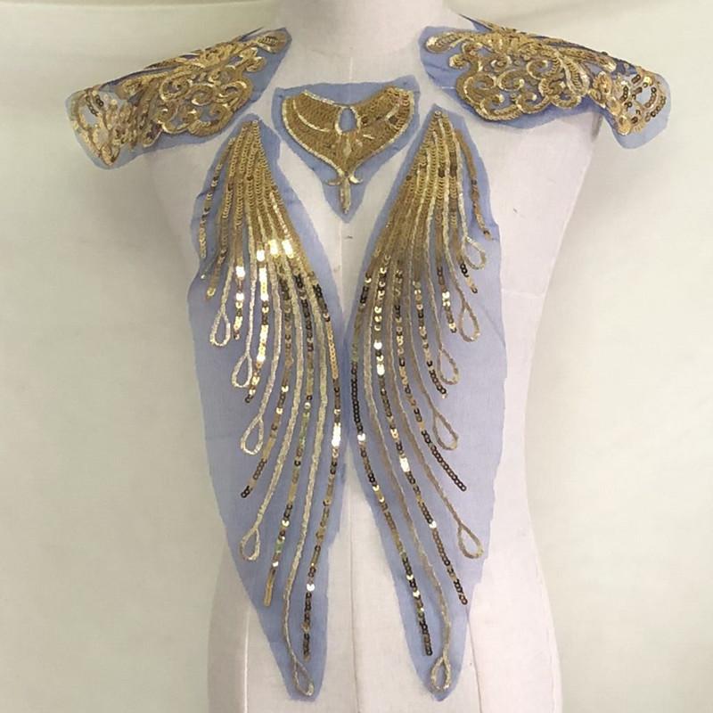 Модные пайетки Крыло нашивка поделки Золотая пайеточная нить Органза Вышивка Отделка Нашивки Пришивание Сделай сам Джинсы Платье Аксессуары