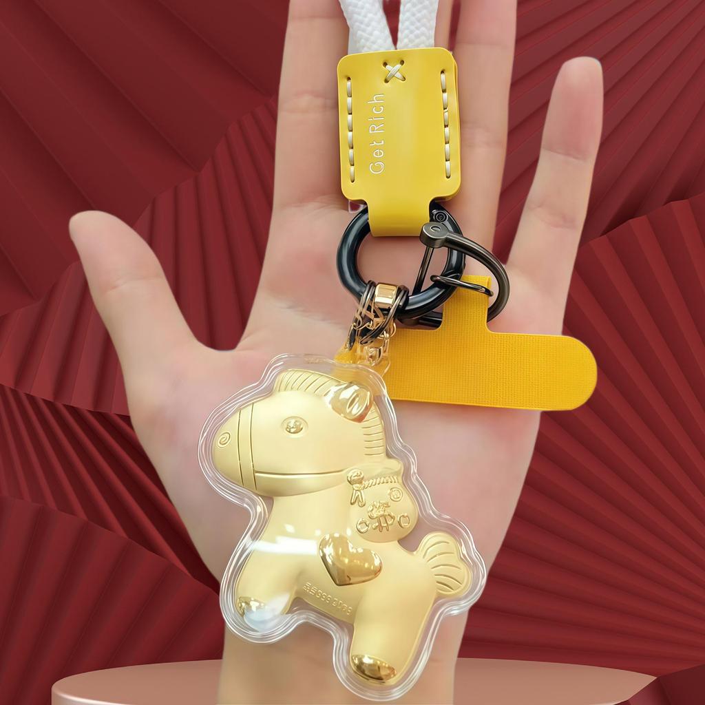 Кулон-брелок для ключей в виде лошади из чистого золота 999 пробы: Талисман мгновенного богатства для телефона, сумки или автомобиля