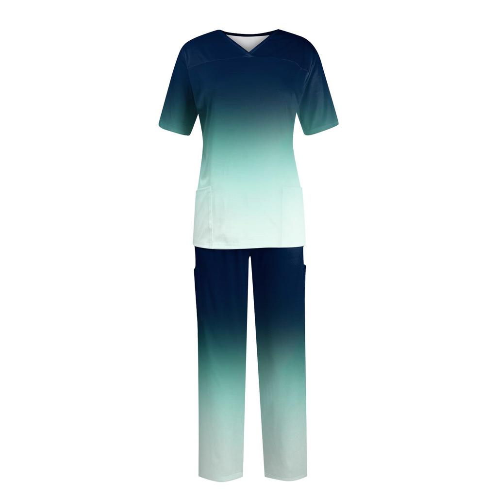 Женский топ с коротким рукавом и v-образным вырезом + брюки, рабочий комплект, свободные повседневные футболки с короткими рукавами, топ и длинные брюки, спортивный костюм