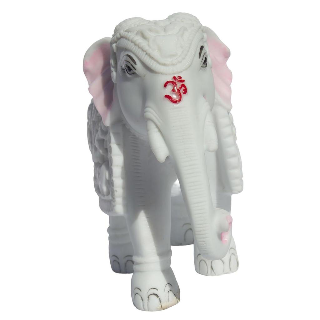 White Elephant Statue Trunk Down Hathi Figurine Big Size 7 Inch Elephant Marble Resin Decorative Showpiece