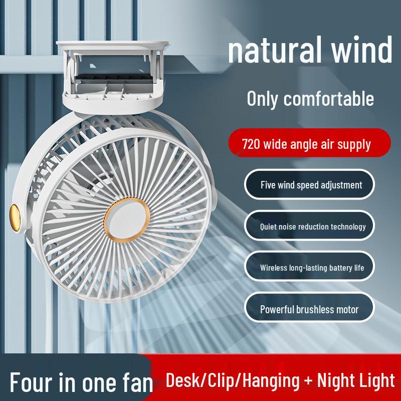 USB Clip Fan with Portable Night Light for Students, Silent Charging, Mini and Compact Design