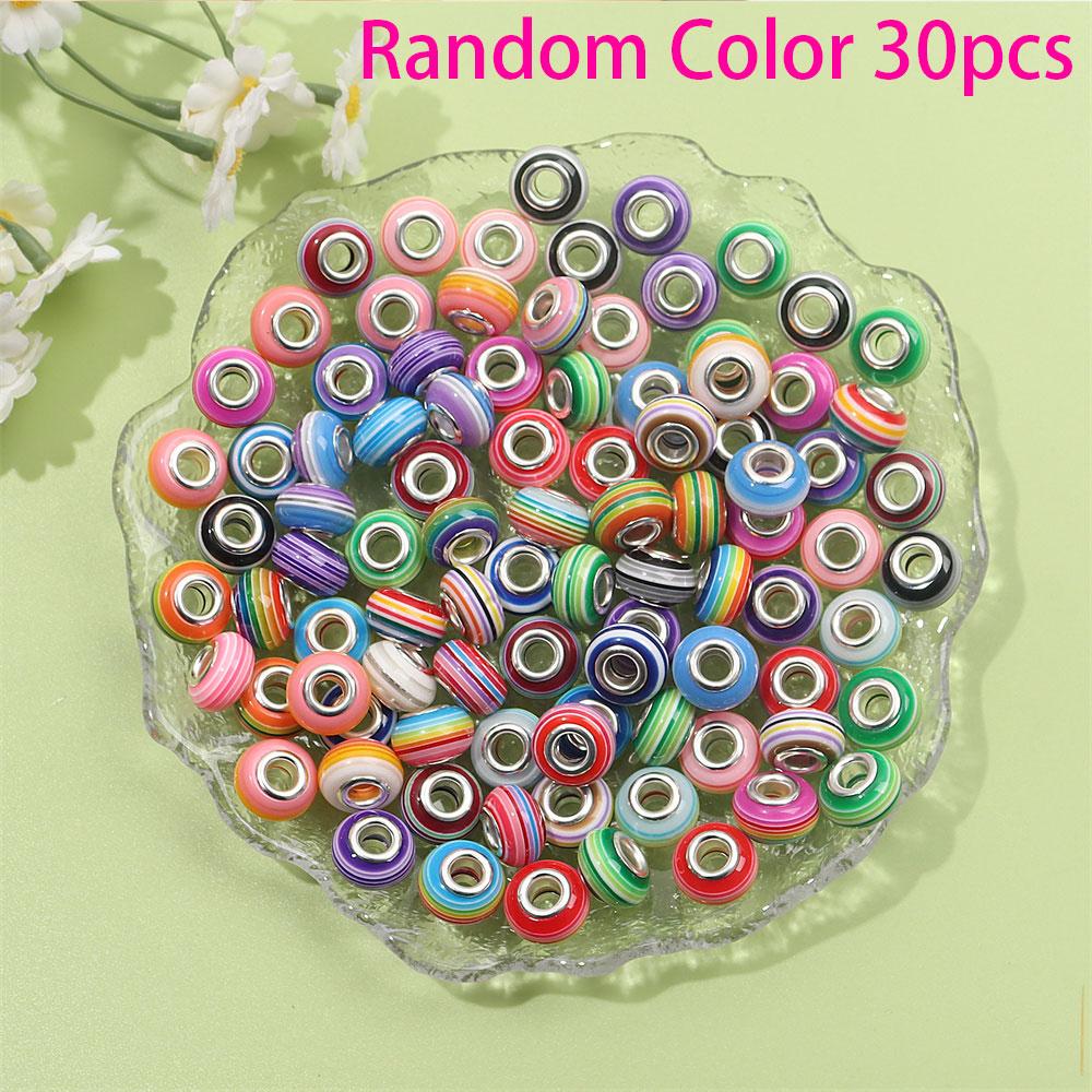 30/50/100 шт. Радужные полосатые европейские бусины с большим отверстием, цветные смоляные свободные бусины, используются для изготовления браслетов и ювелирных изделий своими руками