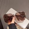 Brown Sunglasses Women'S Square Plain Face Personalized Half Frame Uv Protection Advanced Sense Sun Protection Sunglasses