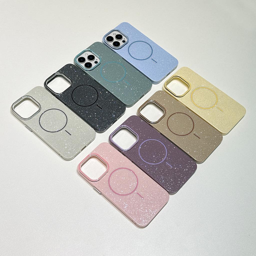 Simple and Suitable for IPhone16Pro Max Apple 15 Mobile Phone Case 13/14 Magnetic Absorbing IMD Flash Powder Thin Circle Soft Case